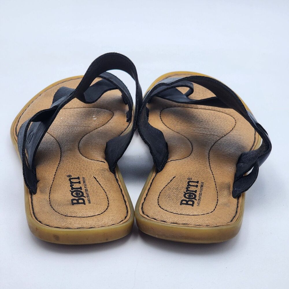 Born Veda Toe Cuff Leather Flat Slip On Comfort Sandals Black Tan Size 8 - Picture 5 of 8